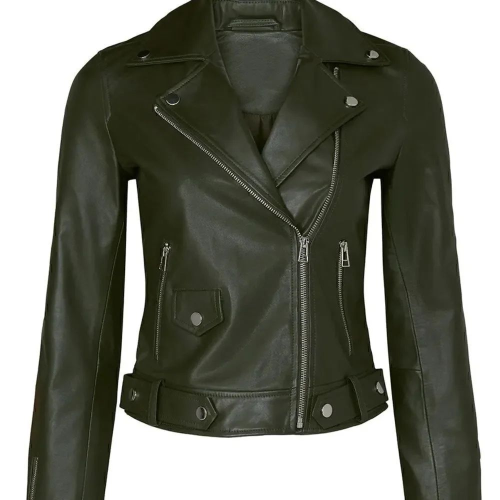 State and Willow Olive Moto Leather Jacket Flawed